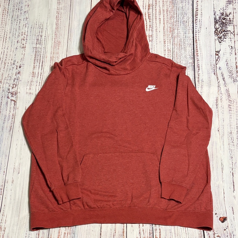 Nike 1X Funnel Neck Hoodie - Rust/burnt orange color with white lettering